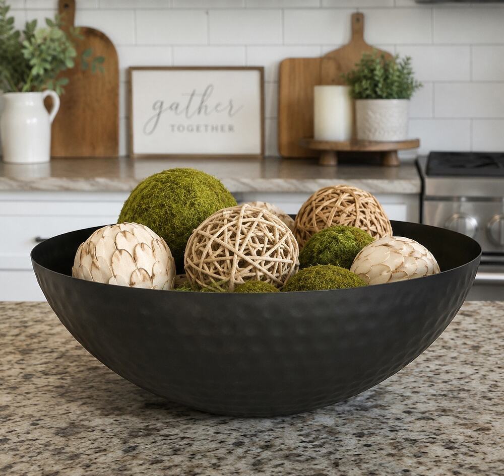 Better Homes & Gardens Black Hammered Metal Serving Bowl 12.25” Modern Decor